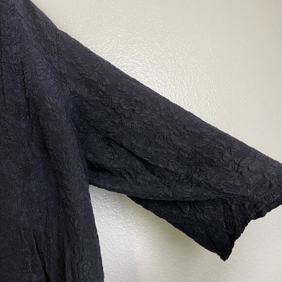 Uru Silk Top Womens Plus Black Floral Jacquard Gem Button Up Boxy Pockets USA - Picture 6 of 9